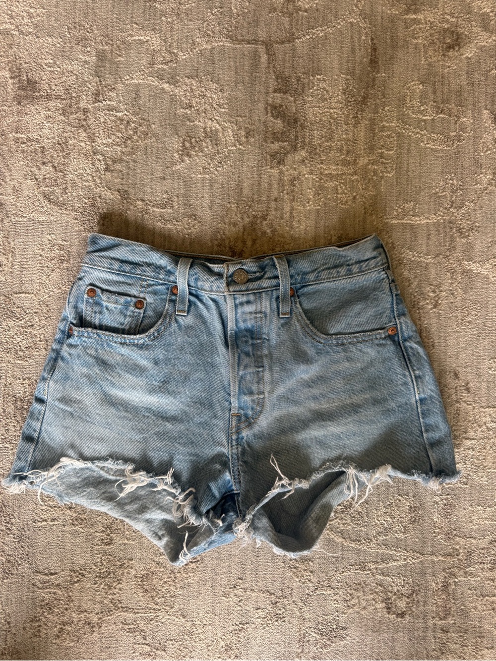 High-Rise Light Blue Denim Levi Cutoff Shorts